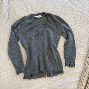 IRO Grey V-Neck Distressed Sweater